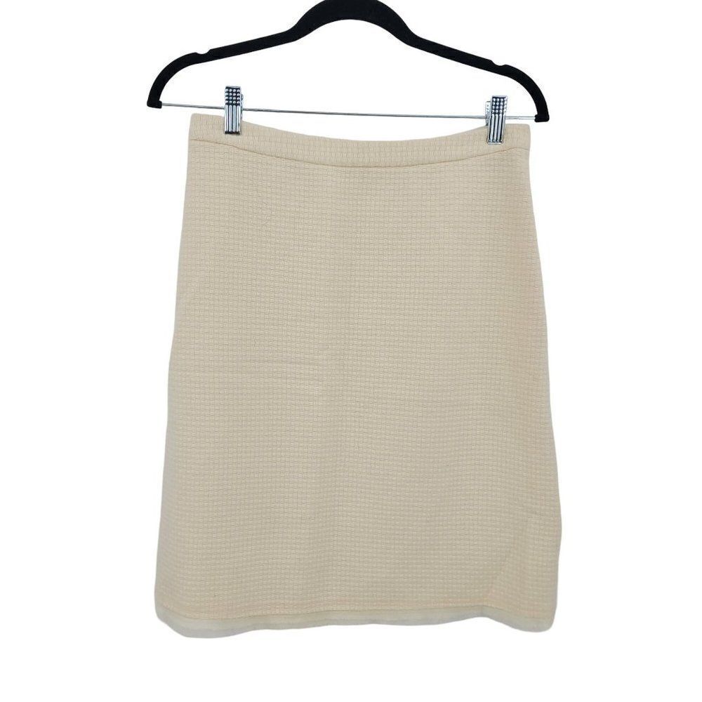 Vintage Y2K Banana Republic Wool Waffle Tweed Mini Pencil Skirt Ivory Frayed Hem